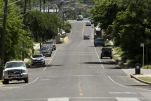 In one of Austin's poorest zip codes, Chicon Street remains a wide road with very few traffic-calming devices to slow motorists. CREDIT MIGUEL GUTIERREZ JR./ KUT NEWS