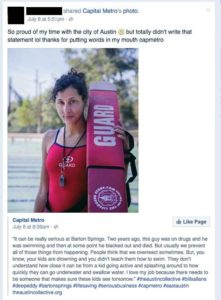 The lifeguard featured in the post mentioned in her Facebook share that, while she is proud to have worked for the city, she believes she was misquoted by the agency.