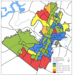 Percent of projected permanent capacity by attendance area population, 2021-22