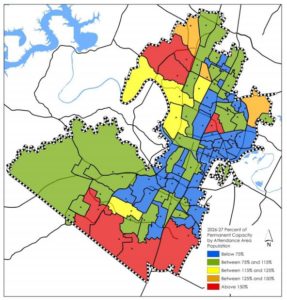 Percent of projected permanent capacity by attendance area population, 2026-27