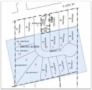 Ebony Acres: The area marked in grey is the proposed historic district.