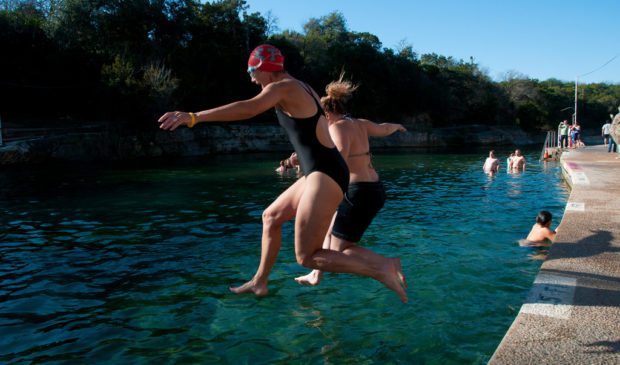 Polar bear splash at Barton Springs