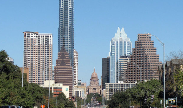 Austin skyline looking down Congress